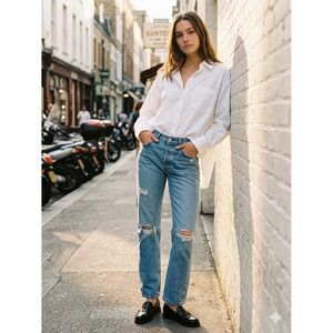 Levis Women 501 Original Fit Jeans 30 Blue Distressed 90s Grunge Button Fly